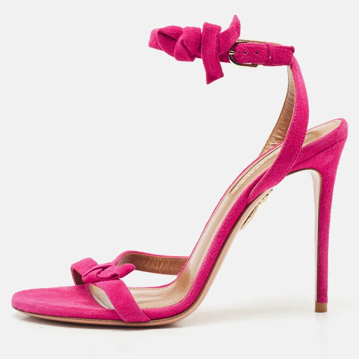 Aquazzura Pink Suede Disco Ankle Wrap Sandals Size 37