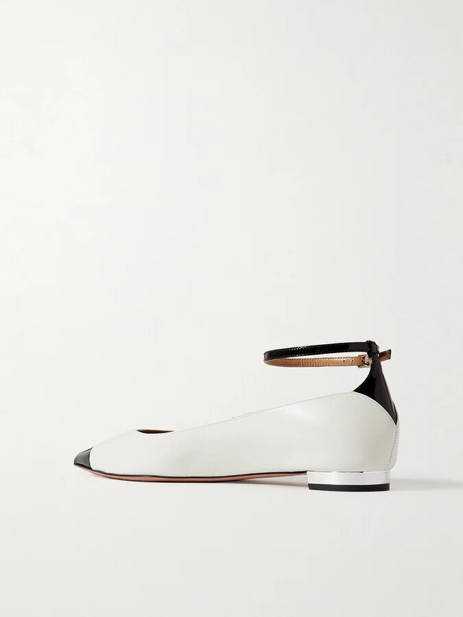 Aquazzura - Pinot Two-tone Patent Leather-trimmed Smooth Leather Ballet Flats - White - Image 3