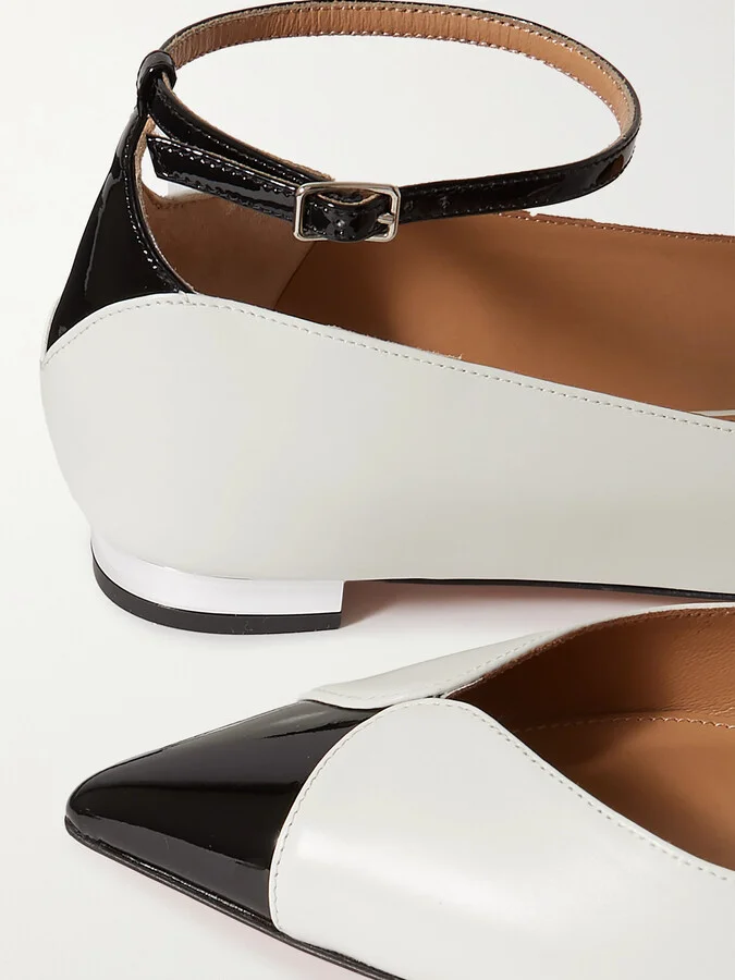 Aquazzura - Pinot Two-tone Patent Leather-trimmed Smooth Leather Ballet Flats - White - Image 4