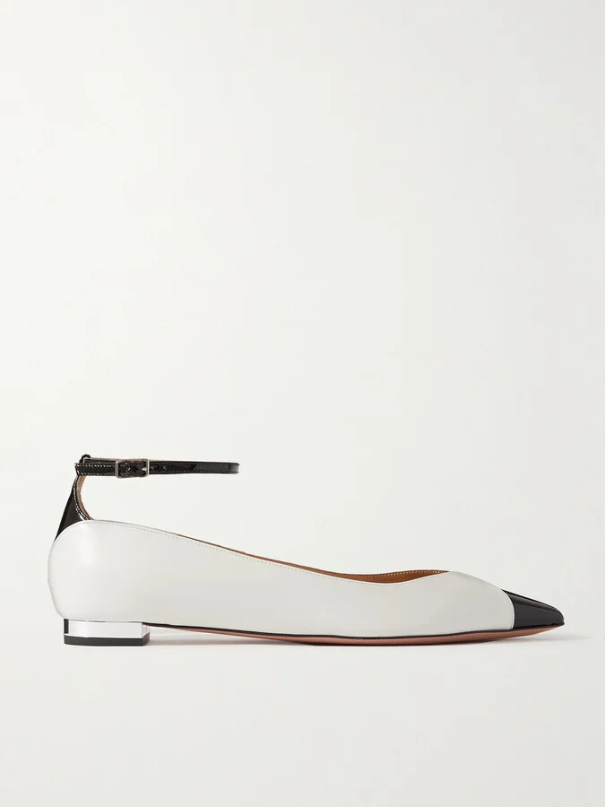 Aquazzura - Pinot Two-tone Patent Leather-trimmed Smooth Leather Ballet Flats - White