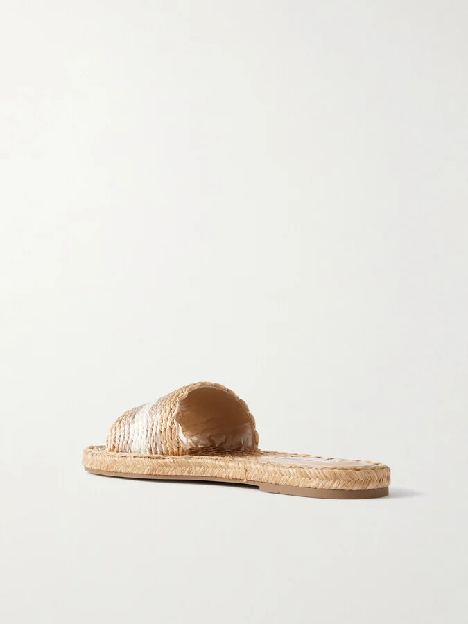 Aquazzura - Playa Striped Woven Metallic Raffia Sandals - Neutrals - Image 3