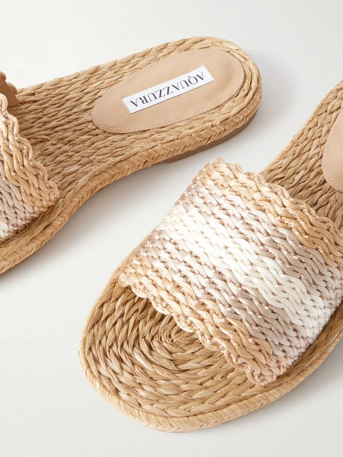 Aquazzura - Playa Striped Woven Metallic Raffia Sandals - Neutrals - Image 4