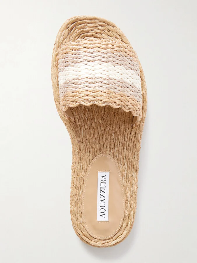 Aquazzura - Playa Striped Woven Metallic Raffia Sandals - Neutrals - Image 5