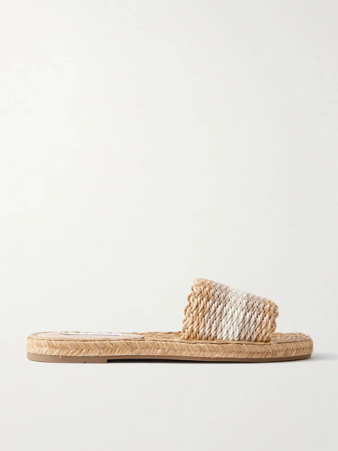 Aquazzura - Playa Striped Woven Metallic Raffia Sandals - Neutrals