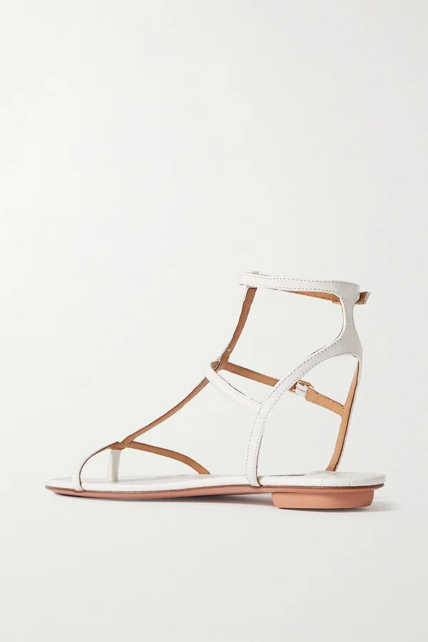 Aquazzura - Ponza Croc-effect Leather Sandals - White - Image 3