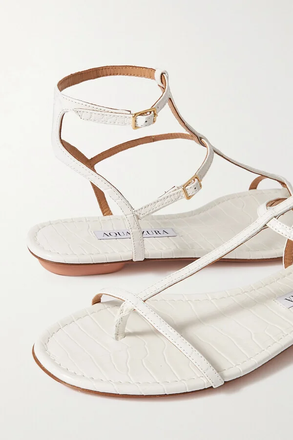 Aquazzura - Ponza Croc-effect Leather Sandals - White - Image 4