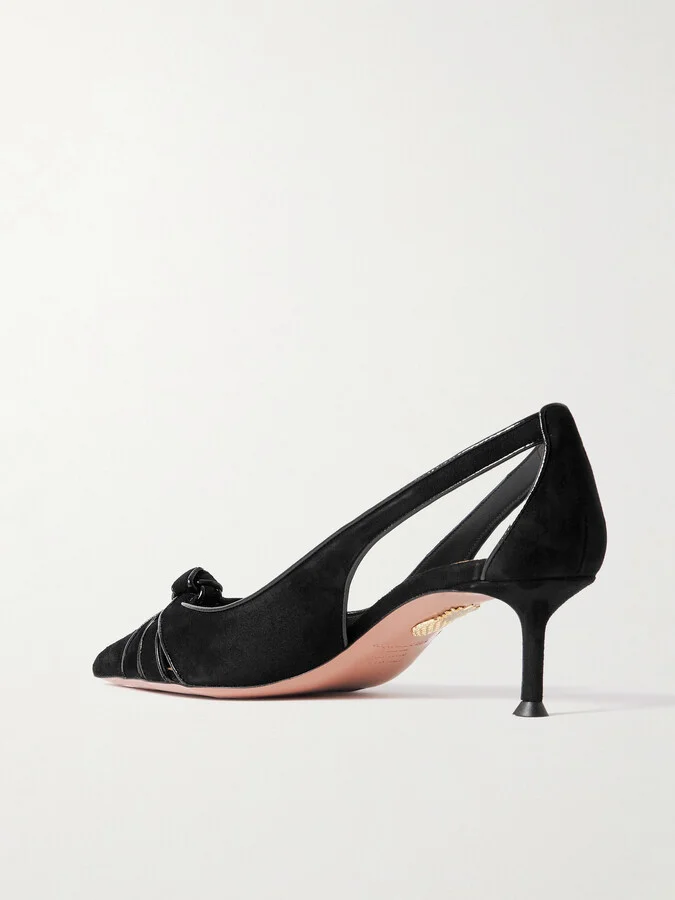 Aquazzura - Premiere 50 Cutout Knotted Suede And Patent-leather Pumps - Black - Image 3