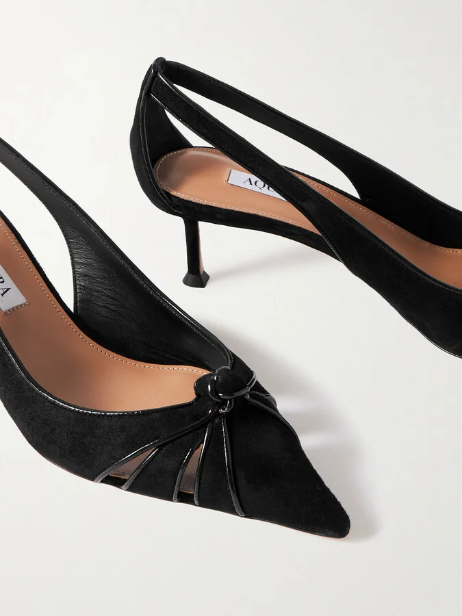 Aquazzura - Premiere 50 Cutout Knotted Suede And Patent-leather Pumps - Black - Image 4