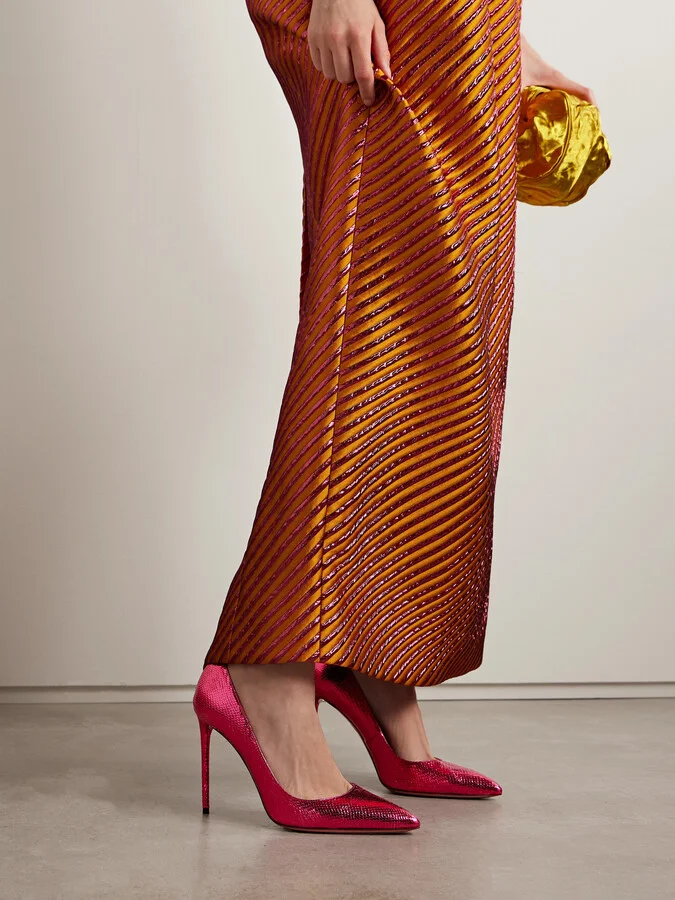 Aquazzura - Purist 105 Metallic Snake-effect Leather Pumps - Pink - Image 2