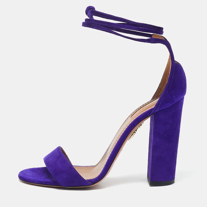 Aquazzura Purple Suede City Ankle Wrap Block Heel Sandals Size 39