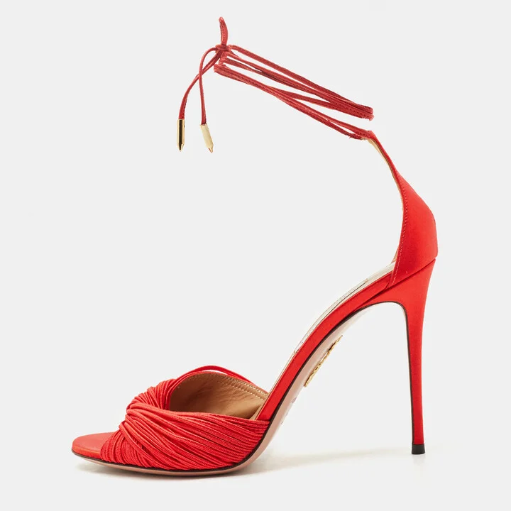 Aquazzura Red Satin Bellini Beauty Ankle Strap Sandals Size 39