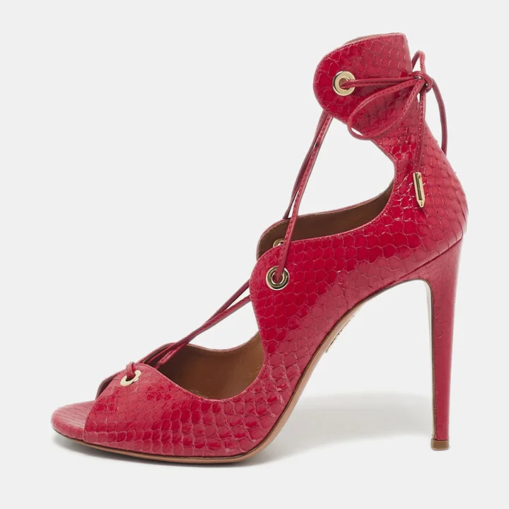Aquazzura Red Snakeskin Tango Curvy Sandals Size 39