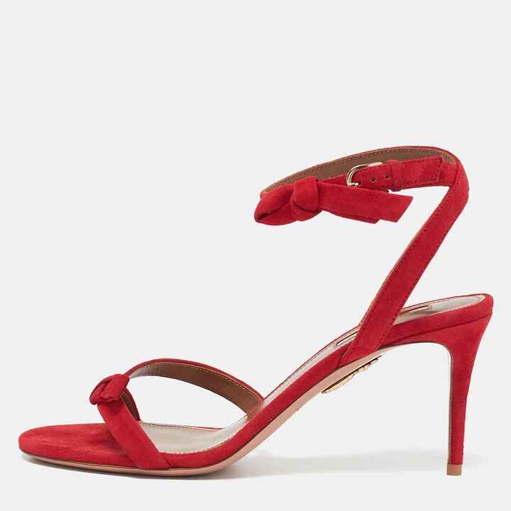 Aquazzura Red Suede Passion Ankle Strap Sandals Size 37