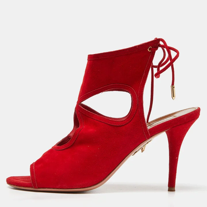Aquazzura Red Suede Sexy Thing Cutout Sandals Size 40
