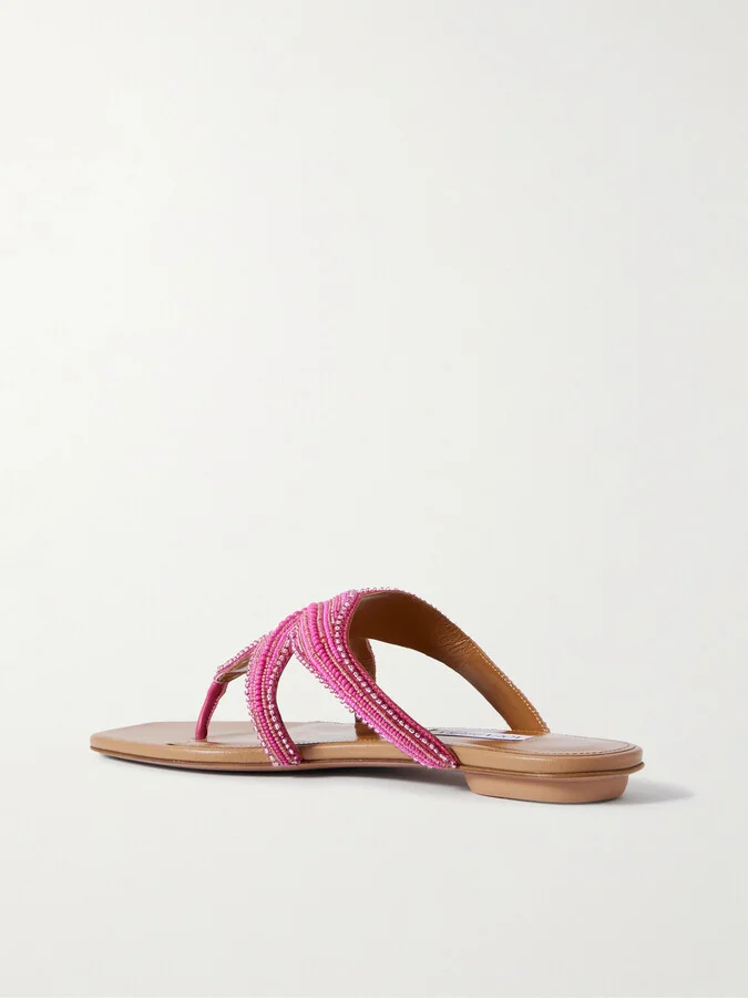 Aquazzura - Reef Star Bead-embellished Leather Sandals - Pink - Image 3