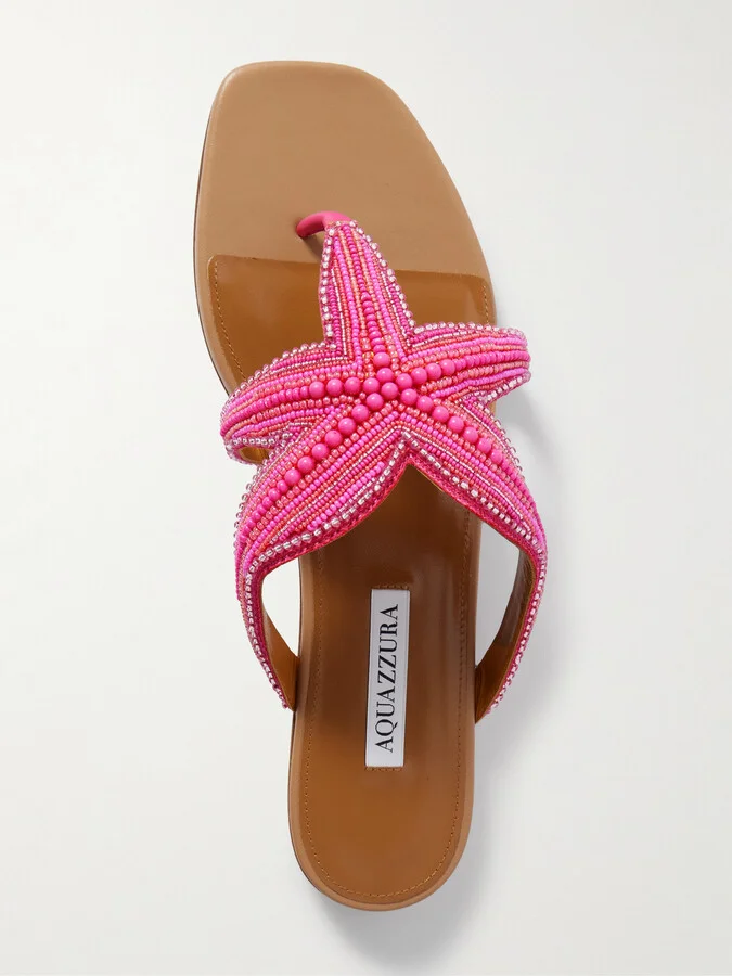 Aquazzura - Reef Star Bead-embellished Leather Sandals - Pink - Image 5