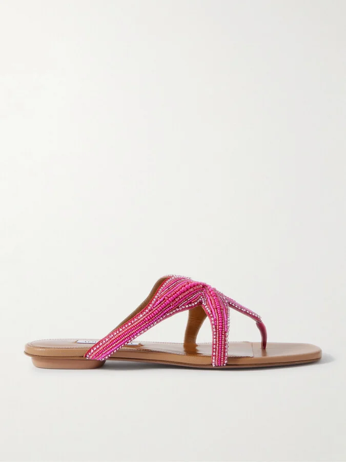 Aquazzura - Reef Star Bead-embellished Leather Sandals - Pink