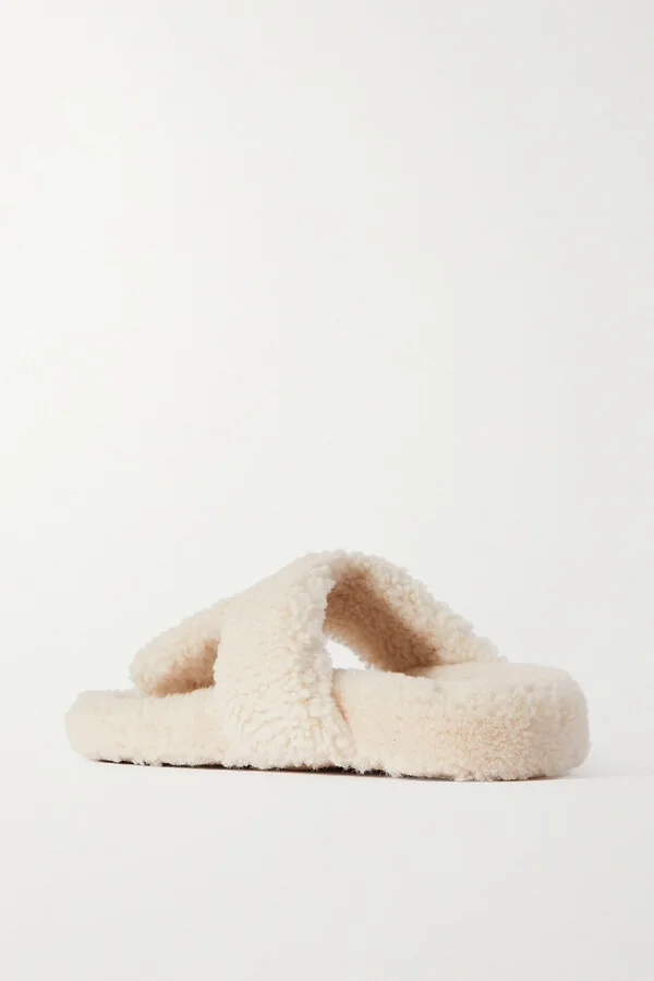Aquazzura - Relax Shearling Sandals - Cream - Image 3