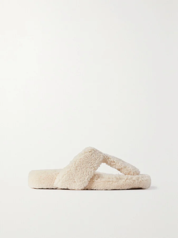 Aquazzura - Relax Shearling Sandals - Cream