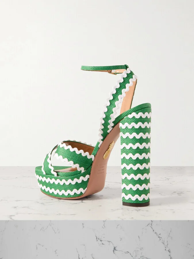 Aquazzura - Ric Rac 140 Raffia Platform Sandals - Green - Image 3