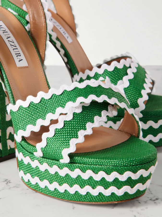 Aquazzura - Ric Rac 140 Raffia Platform Sandals - Green - Image 4