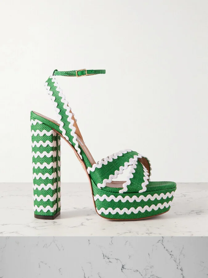 Aquazzura - Ric Rac 140 Raffia Platform Sandals - Green