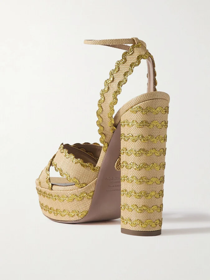 Aquazzura - Ric Rac 140 Raffia Platform Sandals - Neutrals - Image 3