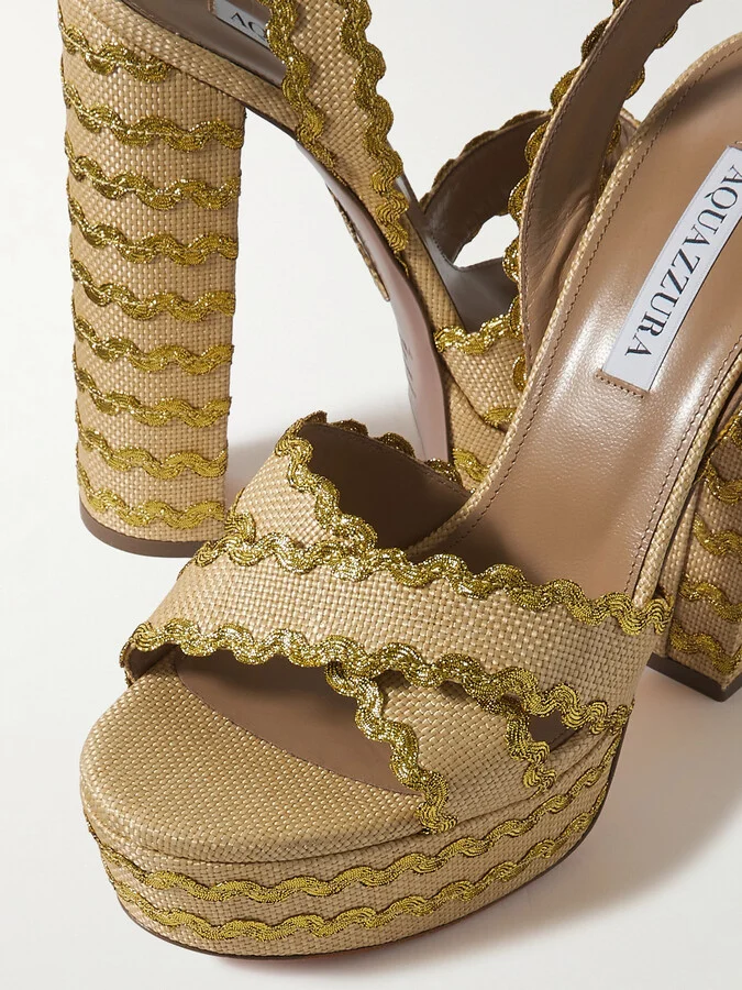 Aquazzura - Ric Rac 140 Raffia Platform Sandals - Neutrals - Image 4