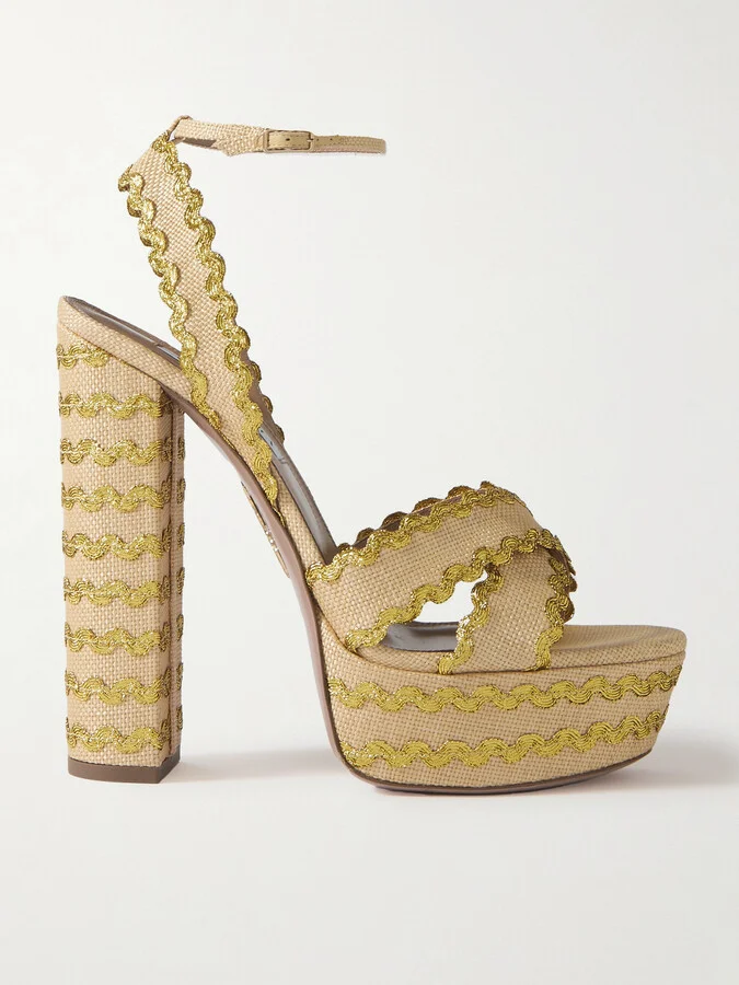 Aquazzura - Ric Rac 140 Raffia Platform Sandals - Neutrals