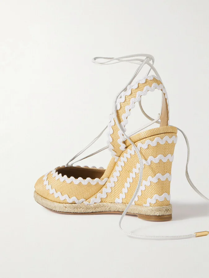 Aquazzura - Ric Rac 85 Raffia Wedge Espadrilles - Neutrals - Image 3