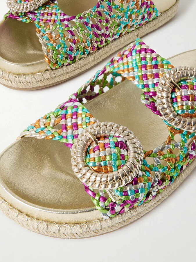 Aquazzura - River Buckled Woven Leather Sandals - Multi - Image 4