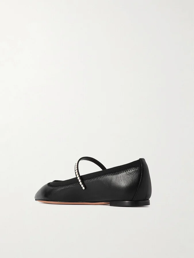 Aquazzura - Romy Embellished Leather Flats - Black - Image 3
