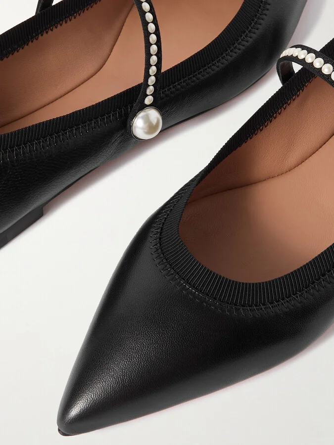 Aquazzura - Romy Embellished Leather Flats - Black - Image 4
