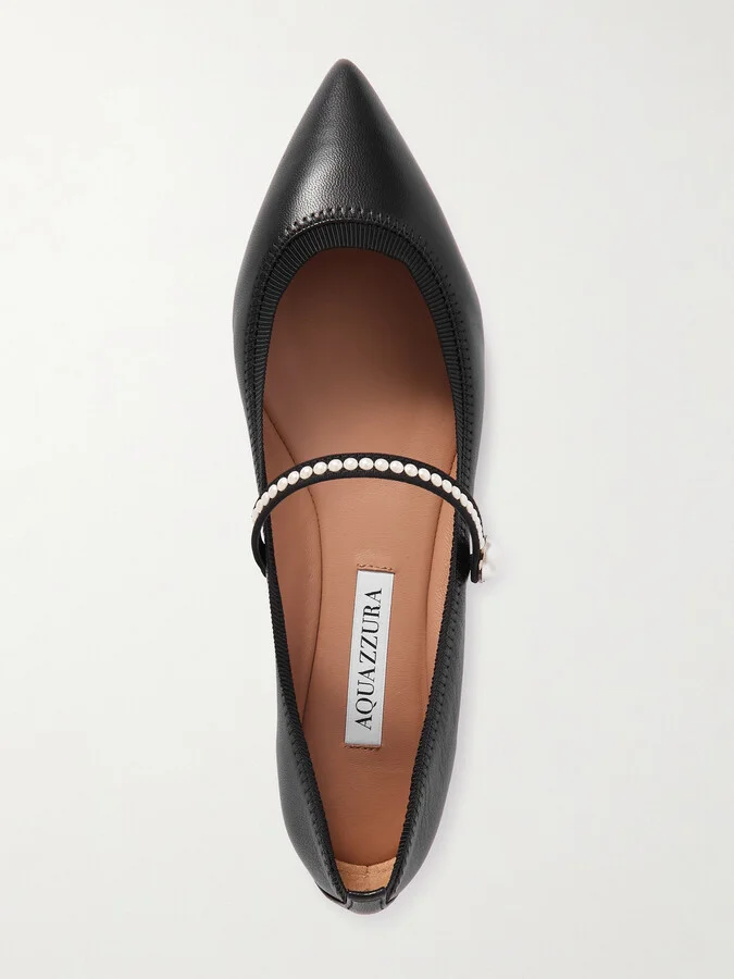 Aquazzura - Romy Embellished Leather Flats - Black - Image 5