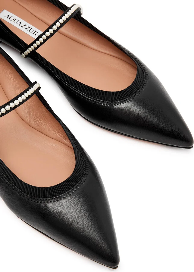 Aquazzura Romy Pearl-embellished Leather Flats - Image 3