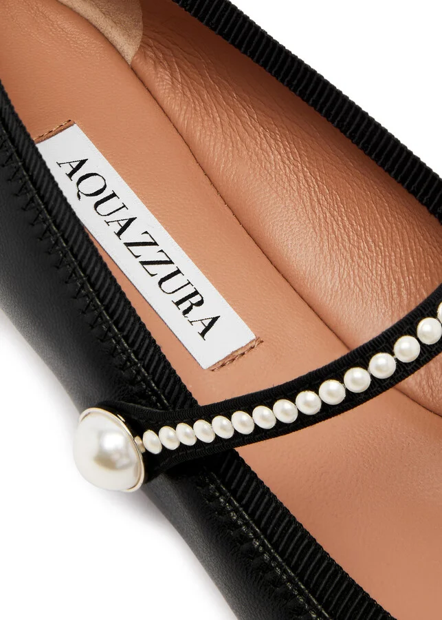 Aquazzura Romy Pearl-embellished Leather Flats - Image 4