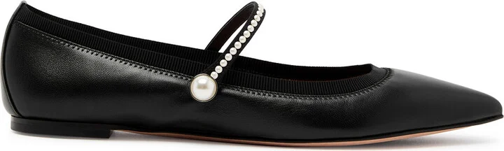 Aquazzura Romy Pearl-embellished Leather Flats