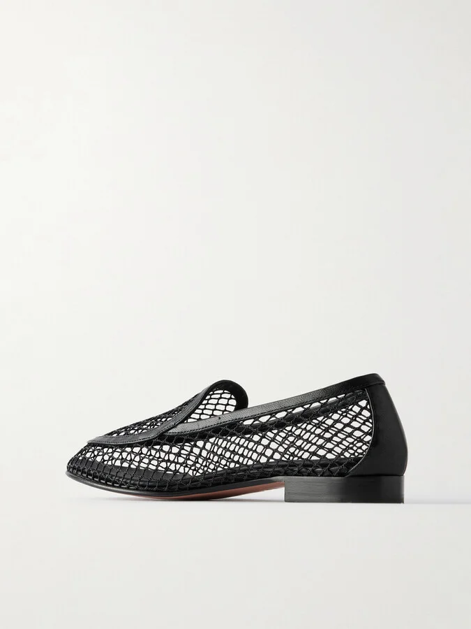 Aquazzura - Saint Germain Leather-trimmed Fishnet Loafers - Black - Image 3