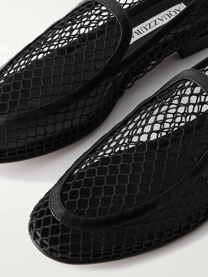 Aquazzura - Saint Germain Leather-trimmed Fishnet Loafers - Black - Image 4
