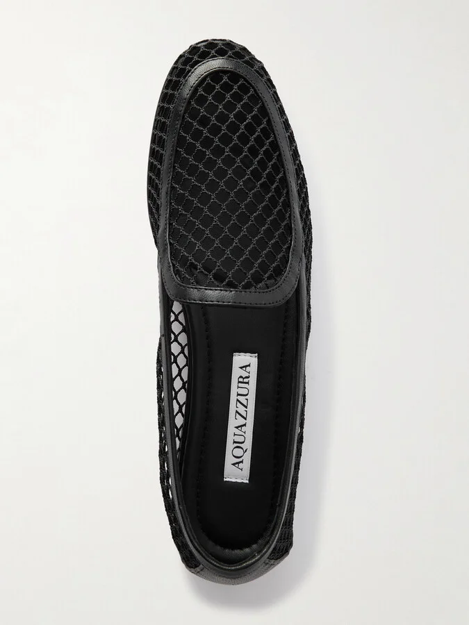Aquazzura - Saint Germain Leather-trimmed Fishnet Loafers - Black - Image 5