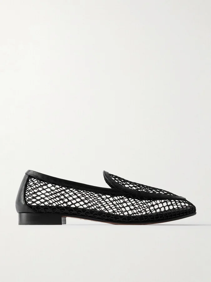 Aquazzura - Saint Germain Leather-trimmed Fishnet Loafers - Black