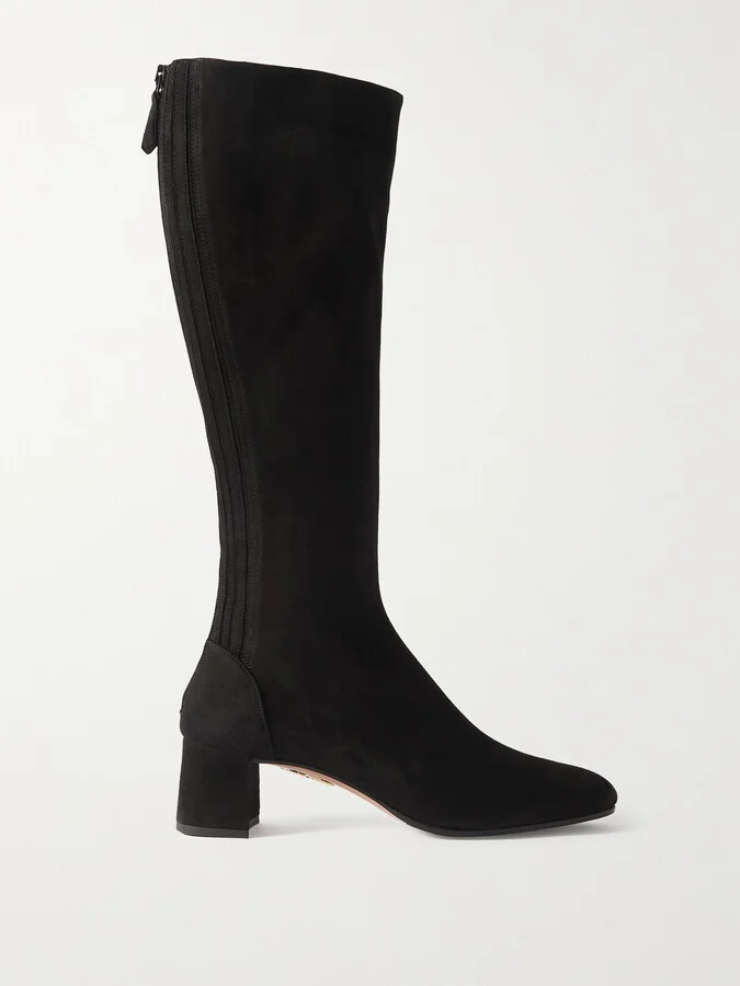 Aquazzura - Saint Honore Suede Knee Boots - Black