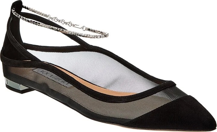 Aquazzura Secret Affair Suede-Trim Flat
