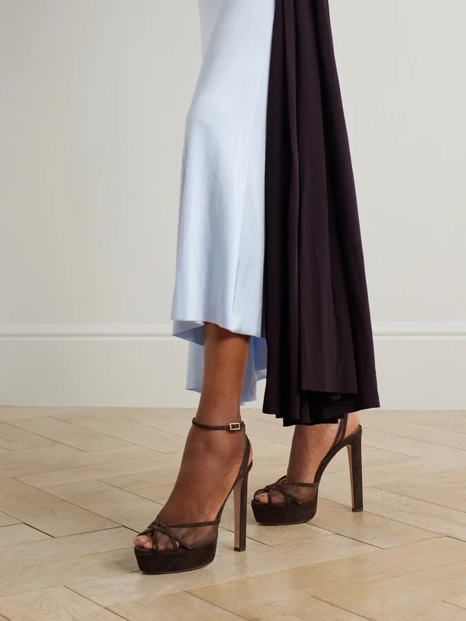 Aquazzura - Shear Plateau 130 Suede-trimmed Mesh Platform Sandals - Brown - Image 2