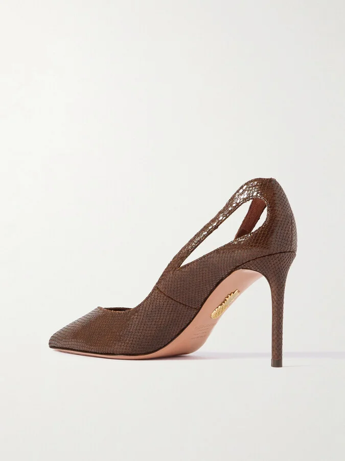Aquazzura - Sheeva 85 Cutout Snake-effect Leather Pumps - Brown - Image 3