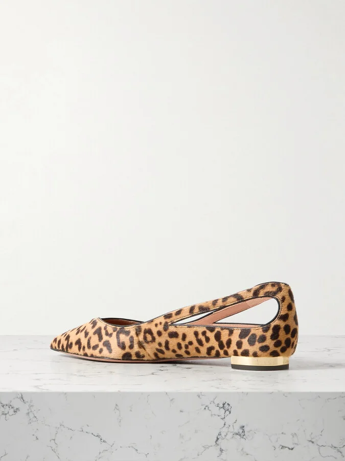 Aquazzura - Sheeva Cutout Leopard-print Calf Hair Point-toe Flats - Animal print - Image 3