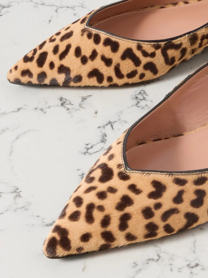 Aquazzura - Sheeva Cutout Leopard-print Calf Hair Point-toe Flats - Animal print - Image 4