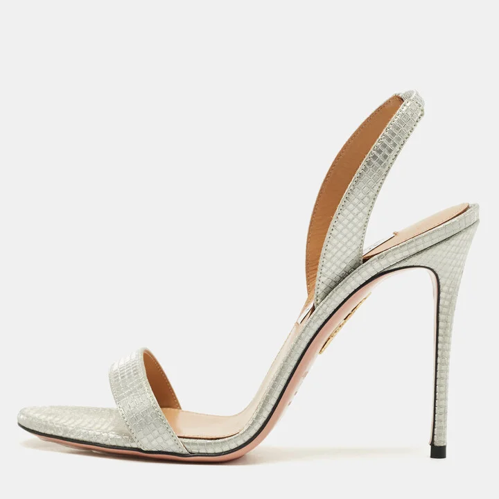 Aquazzura Silver Glitter Ankle Strap Sandals Size 38.5