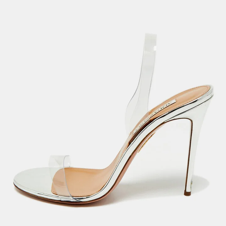 Aquazzura Silver PVC So Nude Slingback Sandals Size 40