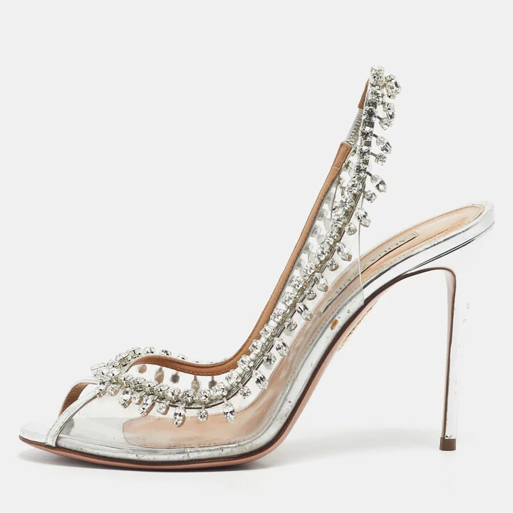 Aquazzura Silver PVC Temptation Peep Toe Pumps Size 39.5